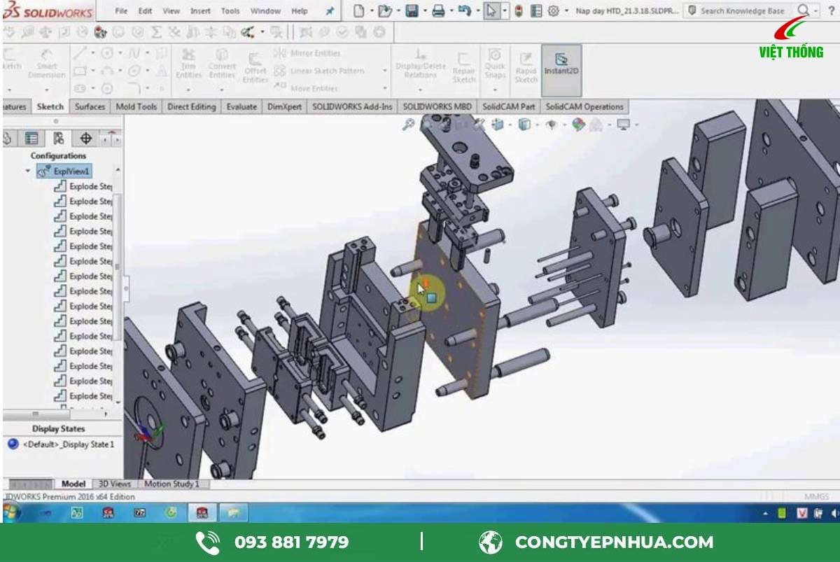 Giao diện thiết kế khuôn 3D trên phần mềm CAD